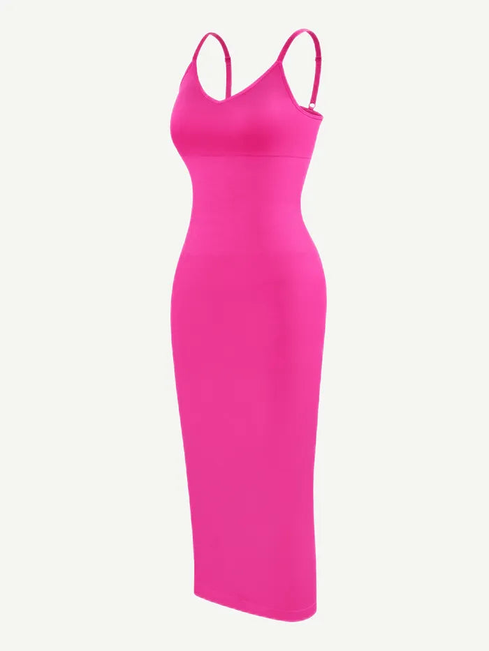 Seamless Spaghetti Strap V Neck Maxi Dress with Built-in Bodycon
