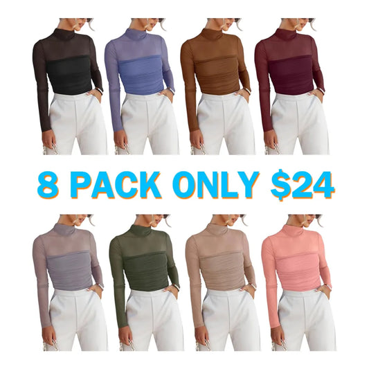 Women’s Long Sleeve Sheer Mesh Ruched Going Out Bodysuits Tops