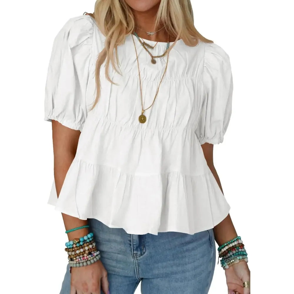 Puff Sleeve Peplum Babydoll Tops