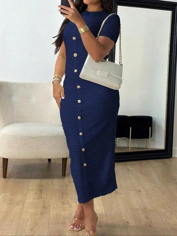 Women's Plain Zipper Back Round Neck Dress