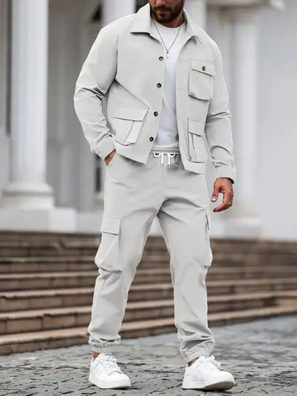 Men's Solid 2-Piece Button-Front Jacket & Pants Set