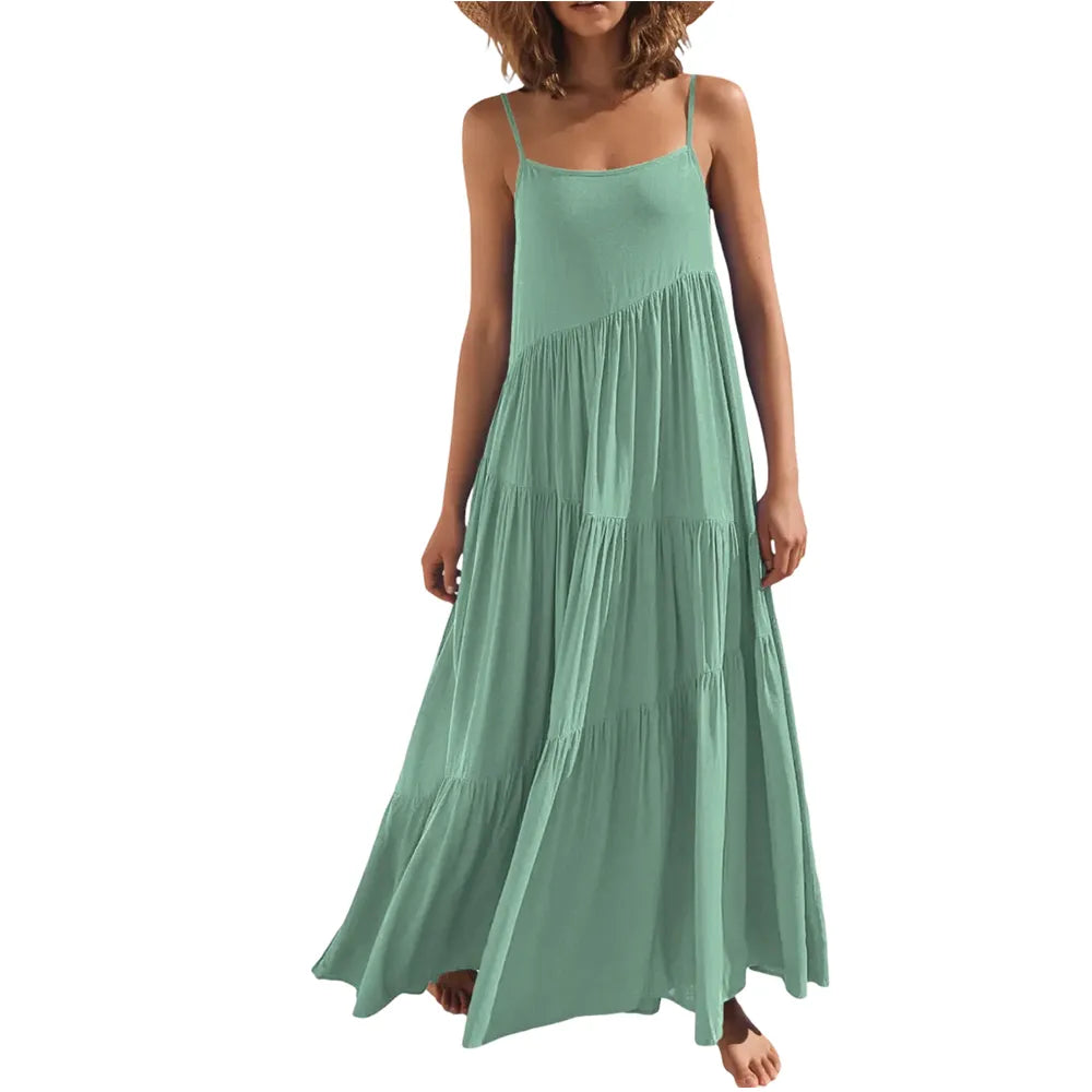 Asymmetric Tiered Style Sleeveless Beach Dress