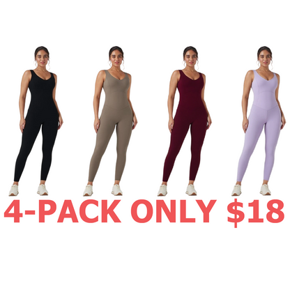 V Neck Butt Lifting Workout Jumpsuit with Pockets