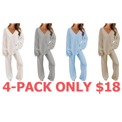 Women's 2 Piece Outfits Fuzzy Fleece Pajama Set Long Sleeve