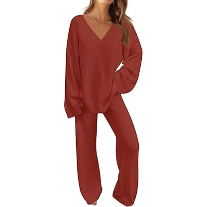 Women's 2 Piece Outfits Fuzzy Fleece Pajama Set Long Sleeve