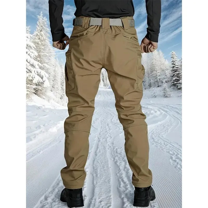 Men’s Soft Shell Tactical Pants: Fleece-Lined, Multi-Pocket, Windproof Warm (Fall/Winter)