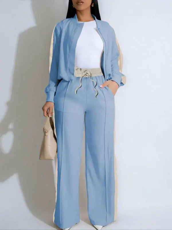 Women's Patchwork Top & Wide Leg Pants Set