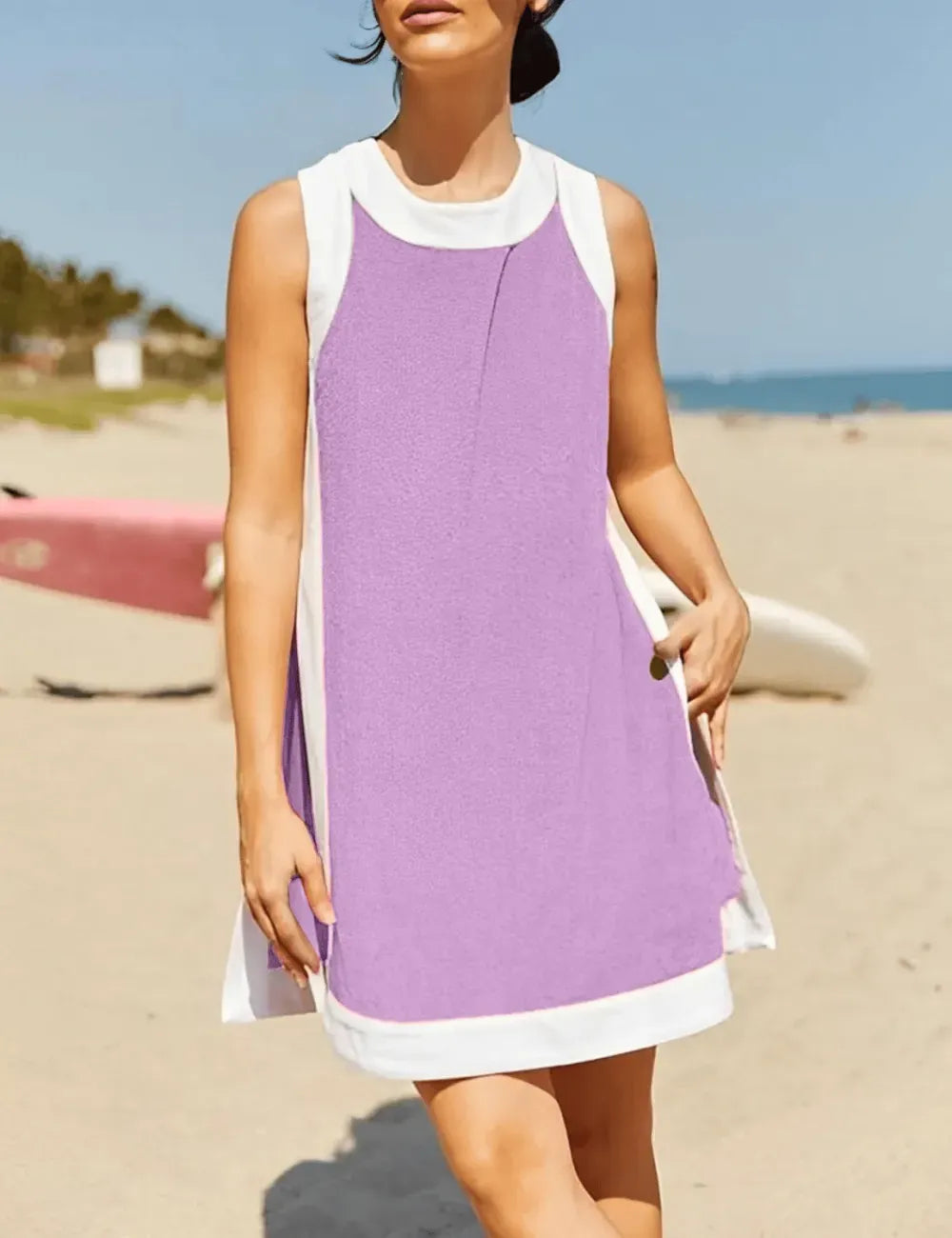 Women's 2-Piece Sets Color Block Crewneck Sleeveless Top + Skirt & Shorts w/ Pockets