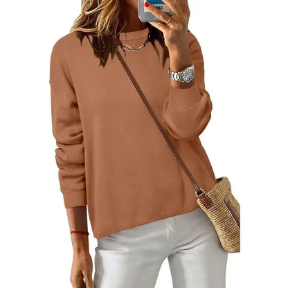 Women's 100% Cotton Crew Neck Fall Casual Relaxed Fit Sweater Tops 2025