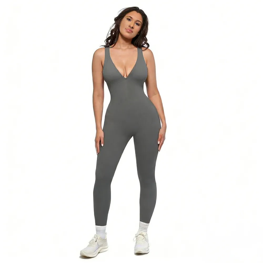 Deep V Shapewear With Chest Support Breathable High-Waisted Tummy Control Jumpsuit