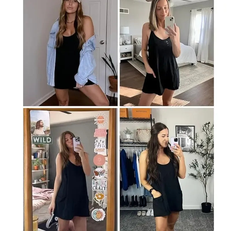 Women's Summer Sleeveless Mini Dress with Built-in Shorts