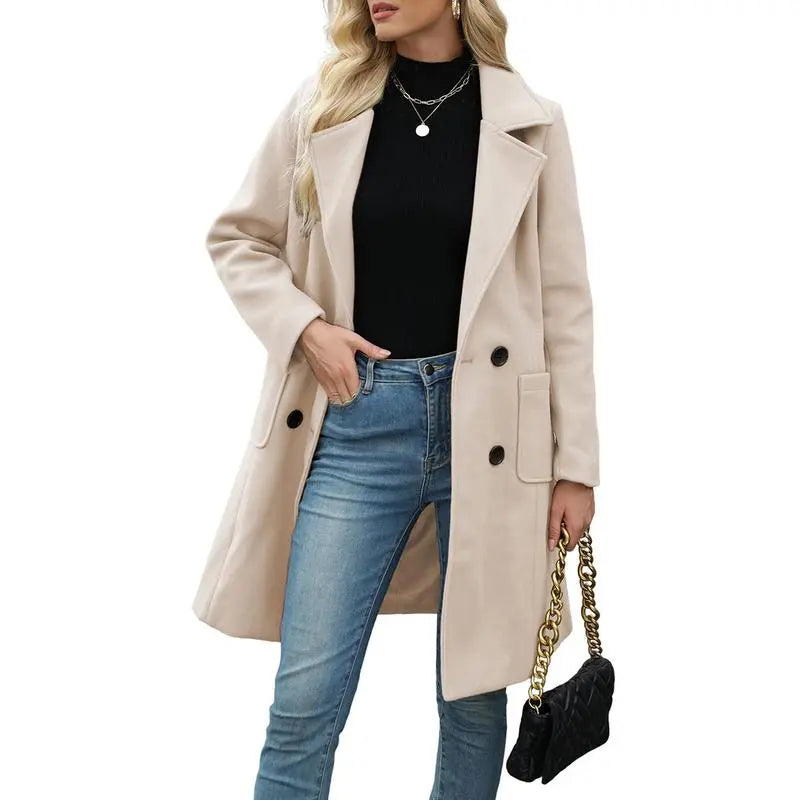 Women's Winter Wool Blend Camel Mid-Long Coat