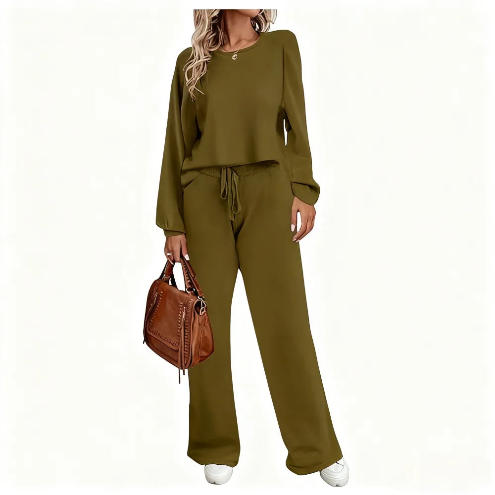Womens Fall Winter Casual Solid Knitted 2 Piece Sets Long Sleeve Hoodie
