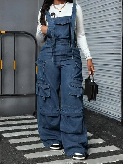 Women's Adjustable Strap Denim Jumpsuit