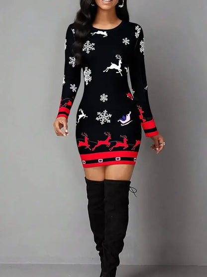 Women's Vintage Geometric Print Casual Long Sleeve Dress