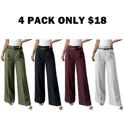 Women's Elastic Waist Solid Color Zipper Button Pocket Wide Leg Trouser Pants