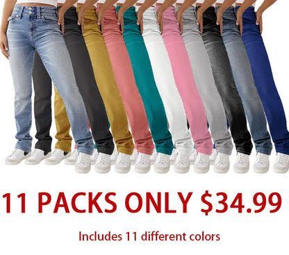 Double Button Mid Waist Straight Leg Jeans