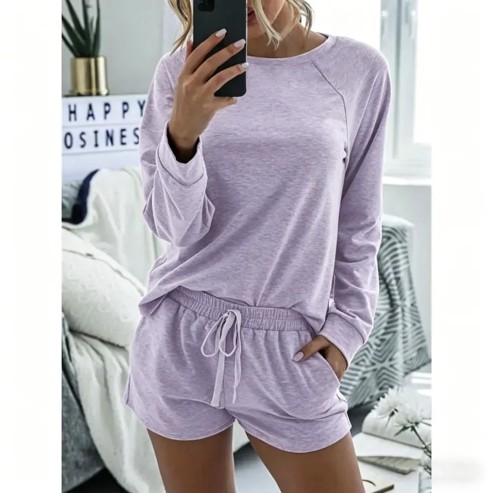 Women's Solid Raglan Loungewear Two-piece Set Pajama Set