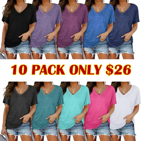 Womens Short Sleeve V Neck Dolman Tops with Side Shirring