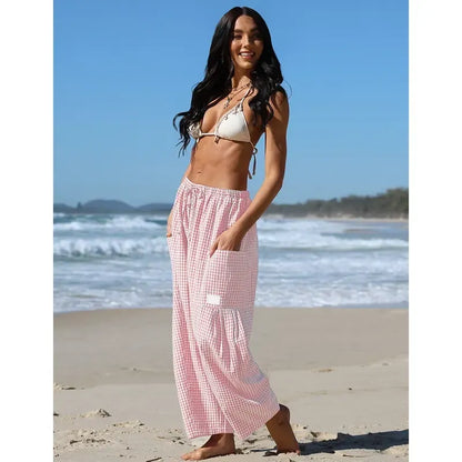 Women‘s Wide Leg Gingham Striped Plaid Pants
