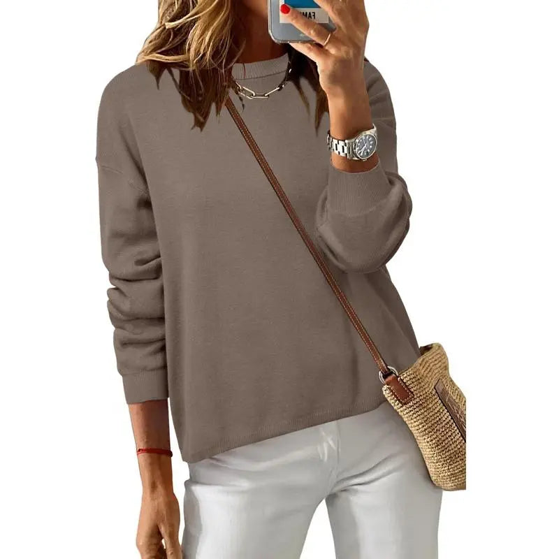 Women's 100% Cotton Crew Neck Fall Casual Relaxed Fit Sweater Tops 2025