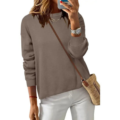 Women's 100% Cotton Crew Neck Fall Casual Relaxed Fit Sweater Tops 2025