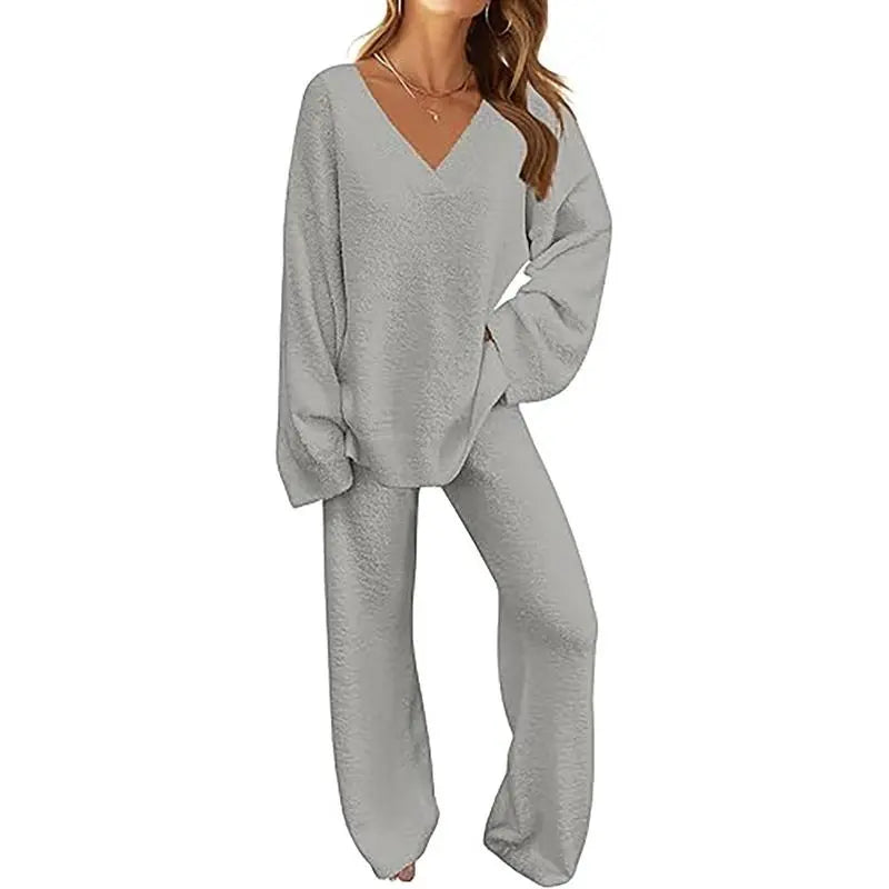 Women's 2 Piece Outfits Fuzzy Fleece Pajama Set Long Sleeve