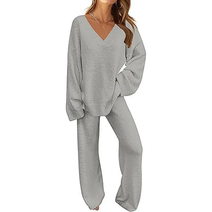 Women's 2 Piece Outfits Fuzzy Fleece Pajama Set Long Sleeve