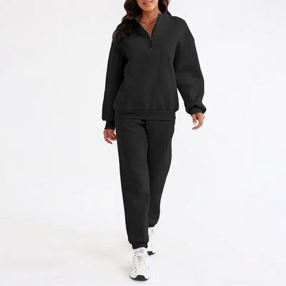 Women 2 Piece Outfits Sweatsuit Oversized Half Zip Pullover Long Sleeve Sweatshirt Jogger Pants Set with Pockets