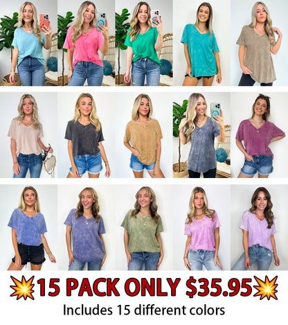 Soliel Acid Wash V-Neck Relaxed Fit Top - BACK IN STOCK
