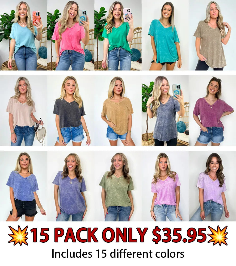 Soliel Acid Wash V-Neck Relaxed Fit Top - BACK IN STOCK