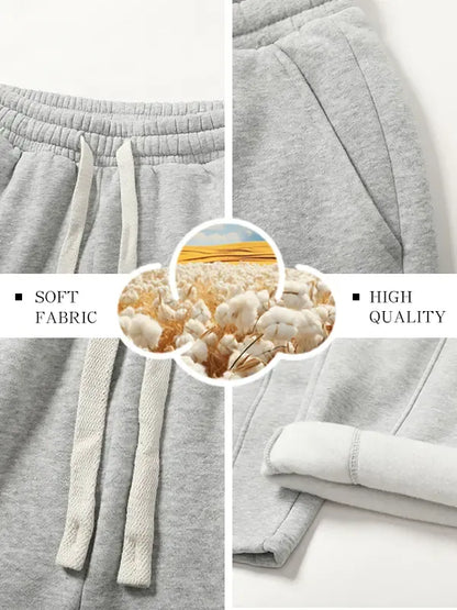 Men'S Fleece Thermal Lined Sweatpants Oversize Drawstring Waist Casual Loose Pants For Fall Winter School Season Daily Wear
