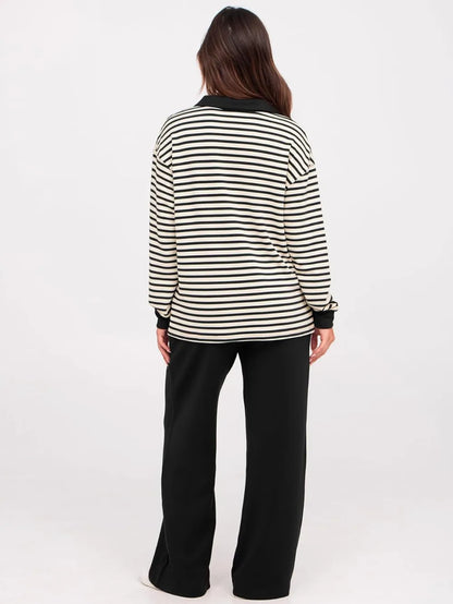 Women's 2 Piece Sets Outfits Casual Long Sleeve Sweatsuits Polo Top and Wide Leg Pants Matching Sets