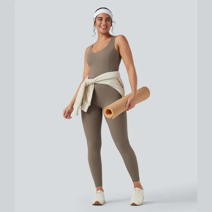 V Neck Butt Lifting Workout Jumpsuit with Pockets