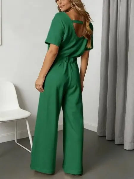 Women's Heather Off-Shoulder Wide Leg Jumpsuit