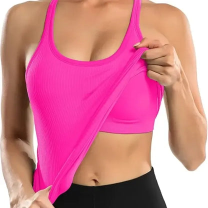 Women's Ribbed Sports Tank Top — Built-in Bra
