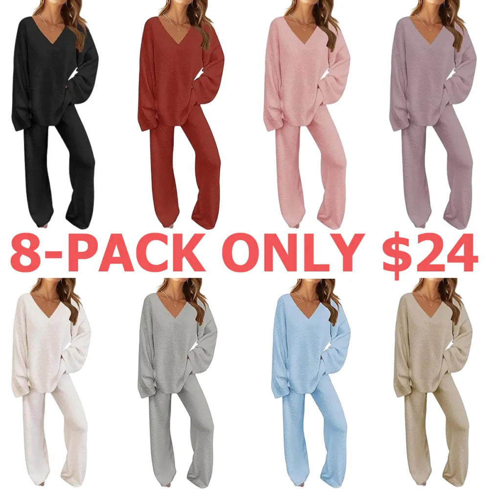 Women's 2 Piece Outfits Fuzzy Fleece Pajama Set Long Sleeve