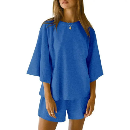Womens 2 Piece Outfits 3/4 Sleeve Tops and Elastic Waist Shorts Lounge