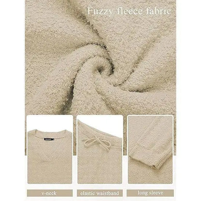 Women's 2 Piece Outfits Fuzzy Fleece Pajama Set Long Sleeve