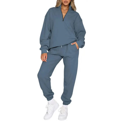 Women 2 Piece Outfits Sweatsuit Oversized Half Zip Pullover Long Sleeve Sweatshirt Jogger Pants Set with Pockets