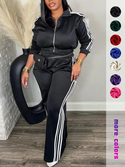 Women's Casual Long Sleeve Zip Up Jacket & Pants Set for Spring & Fall