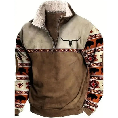 Retro western style, the sherpa lined sweatshirt is full of warmth!
