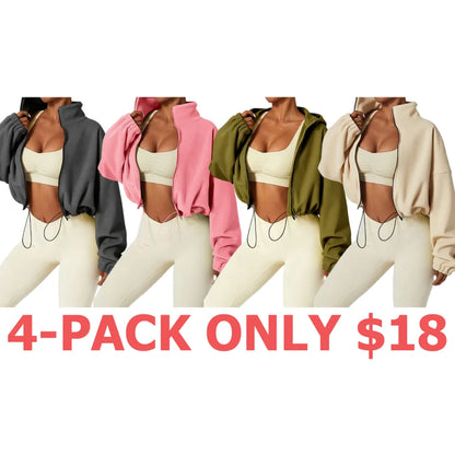 Women's Solid Color Zip Up Thermal Lined Sports Sweatshirt
