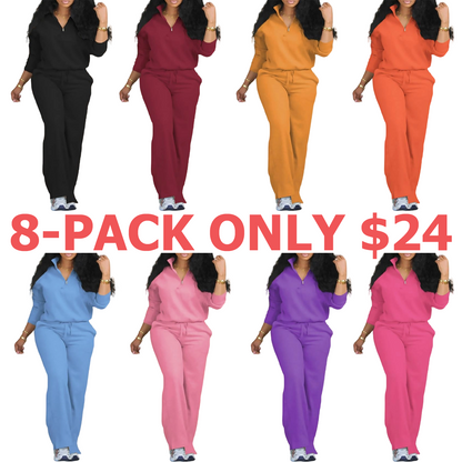 Women's Solid Half Placket Split Hem Pants Set