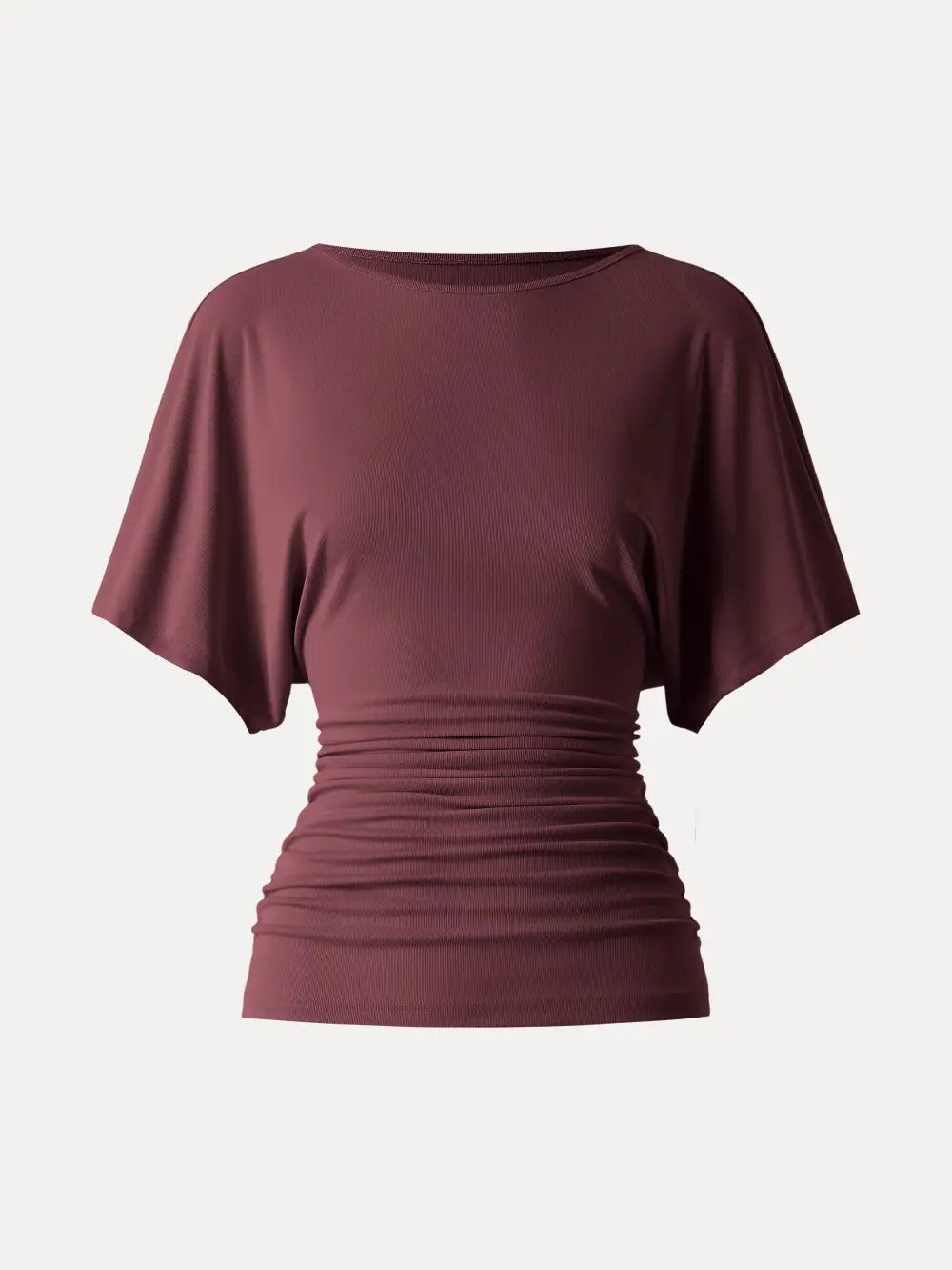 Effortless Boatneck Batwing Sleeve Side Ruched Top