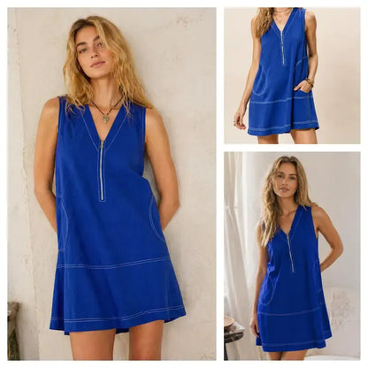Women's Half-Zip Cotton A-Line Mini Dress