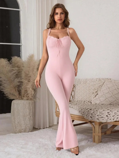 Women's Contrast Lace Knot Front Cami Jumpsuit