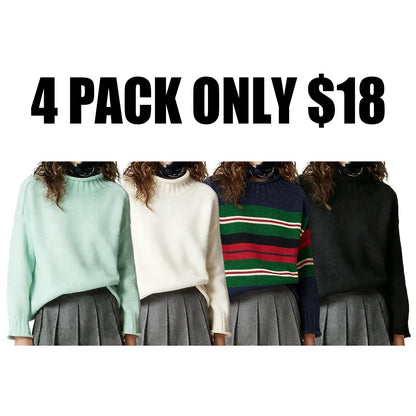 Women's loose-fitting turtleneck chunky knit sweater