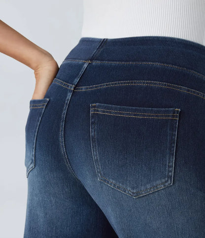 💝Last Day Promotion⚡High Waisted Multiple Pockets Baggy Wide Leg Washed Stretchy Knit Casual Jeans