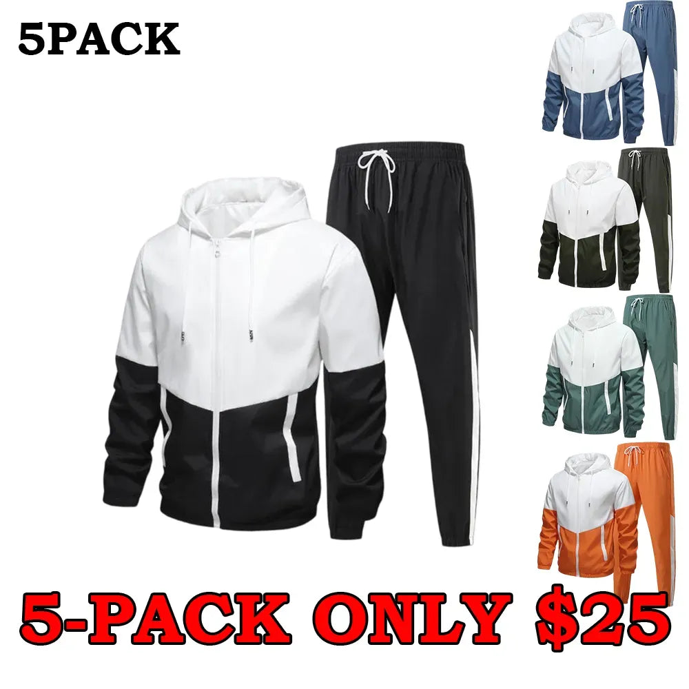 Men’s Colorblock 2-Piece Tracksuit: Full Zip Hoodie + Jogging Pants